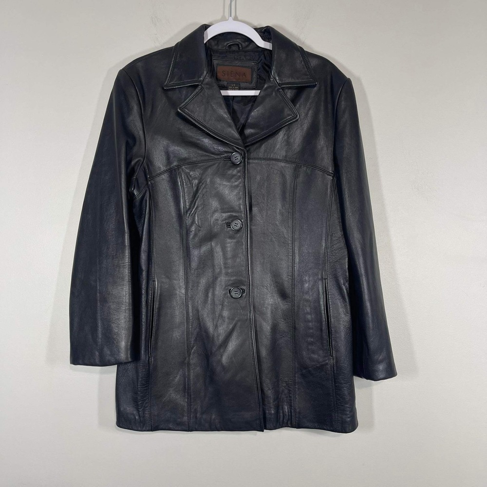 Siena Leather Jacket Womens Large Black Buttons Basic Y2K Streetwear Minimalist
